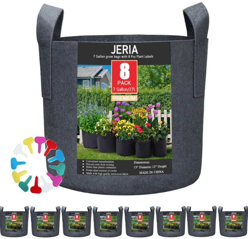 Photo 1 of JERIA 8-Pack 7 Gallon Grow Bags, Aeration Fabric Pots with Handles, Heavy Duty Thickened Nonwoven Grow Pots with 8 Pcs Plant Labels
