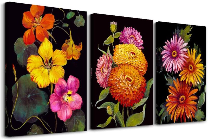 Photo 1 of Canvas Wall Art for Kitchen Wall Decor for Bedroom Modern Family Bathroom Canvas Art Colorful Flowers Pictures Artwork Wall Paintings Ready to Hang Living Room Home Decorations 12" x 16" 3 Pieces
