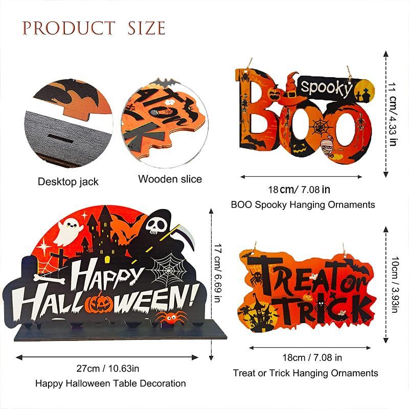 Photo 2 of Halloween Decorations Party Supplies Set - 73Pcs Party Supplies Kit Indoor Includes 3D Bat and Spider Witch Pumpkin Boo Spooky Trick-or-Treat Wooden Hanging Sign"HAPPY HALLOWEEN" Table Decor
