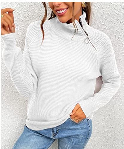 Photo 1 of BTFBM Women Casual Long Sleeve Turtleneck Sweaters Oblique Quarter-Zip Solid Color Cute Knit Ribbed Fall Winter Pullover xl 
