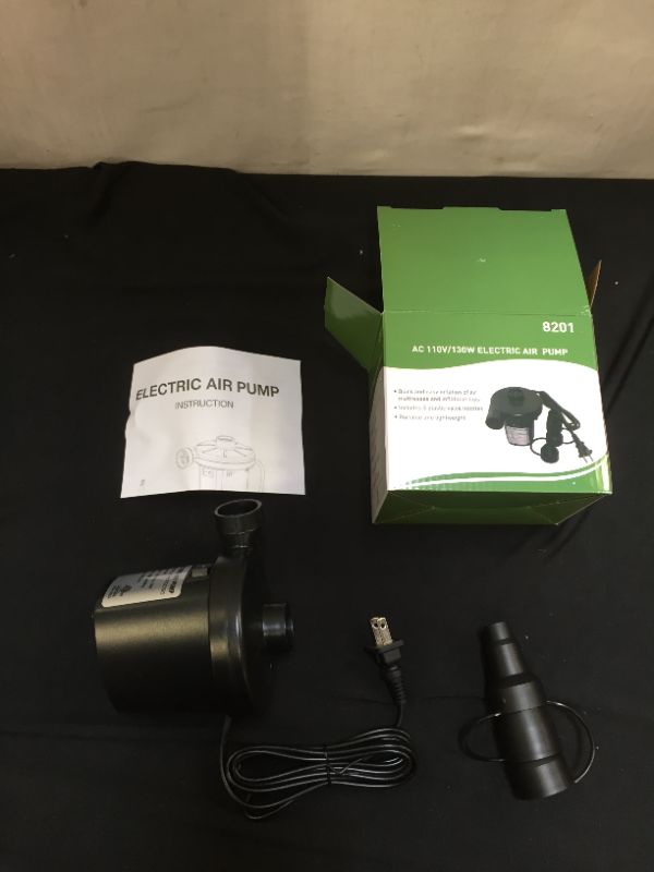 Photo 1 of 110v/130w electric air pump - missing some nozzles ( item was plugged in and turned on ) 