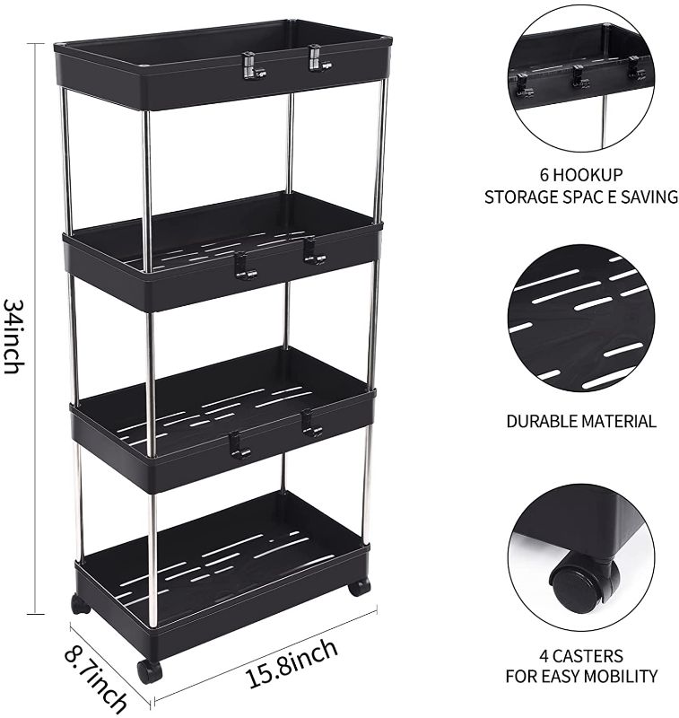 Photo 1 of ISDIR Slim Storage Cart, 4 Tier Bathroom Cart Organizer Slide Out Storage 
