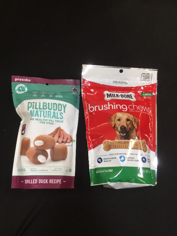 Photo 1 of 2 PCS DOG TREATS - 
MILKBONES - EXP 10/22
PILLBUDDY NATURALS - 06/23