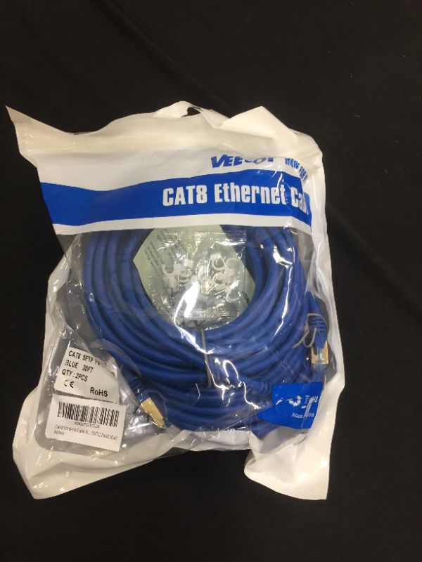 Photo 2 of CAT8 Ethernet Cable 30FT 2 Pack Veetop 40Gbps 2000Mhz High-Speed Gigabit SFTP LAN Network Internet Cables with RJ45 Gold Plated Connector for Router