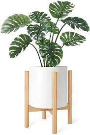 Photo 1 of  Plant Stand Mid Century Wood Flower Pot Holder (Plant Pot NOT Included) Modern Potted Stand Indoor Display Rack Rustic Decor, Up to 10 Inch Planter, Natural