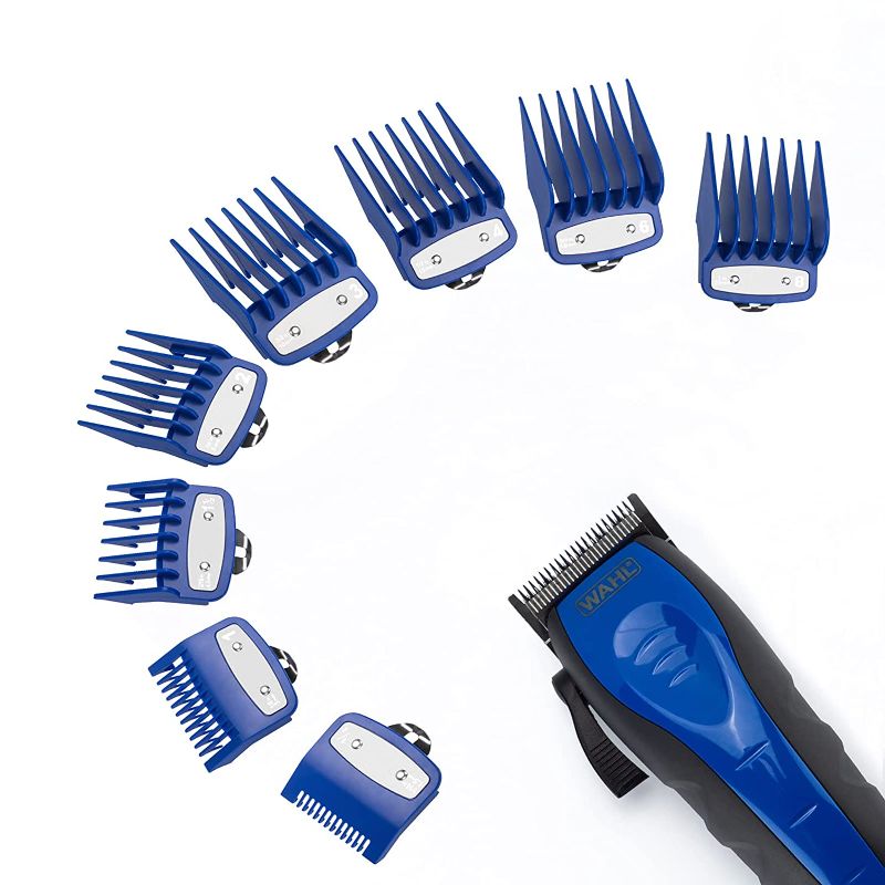 Photo 1 of 2 PK YINKE Clipper Guards Premium for Wahl Clippers Trimmers with Metal Clip - 8 Cutting Lengths from 1/16”to 1”(1.5-25mm) Fits All Full Size Wahl Clippers (pack of 8) (blue)