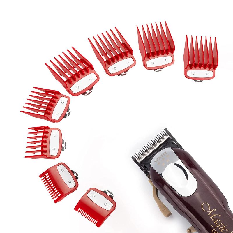 Photo 1 of 2 PK YINKE Clipper Guards Premium for Wahl Clippers Trimmers with Metal Clip - 8 Cutting Lengths from 1/16”to 1”(1.5-25mm) Fits All Full Size Wahl Clippers (pack of 8) (red)