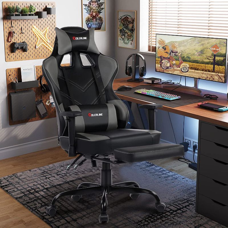 Photo 1 of Gaming Chair Office Chair Ergonomic PC Computer Chair with Reclining Racing Chair with Headrest and Lumbar Support Gaming Chair for Adults Teens Desk Chair (005GREY)
