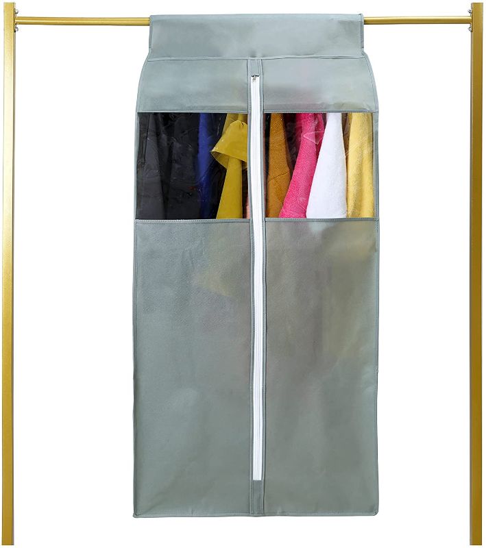 Photo 1 of CHUENG 43 Inch Garment Bag for Closet Storage Hanging Clothes Protectors with Clear Window, Dust Proof Coat Covers Suit Bags Heavy Duty Lightweight, Grey, Pack of 1
