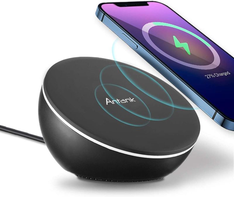 Photo 1 of Antank Magnetic Wireless Charger Compatible with iPhone 12/12 mini/12 Pro/12 Pro Max, Qi-Certified Fast Wireless Charger Charging Stand for iPhone 13 Series, USB C & USB A Port, No AC Adapter, Black
