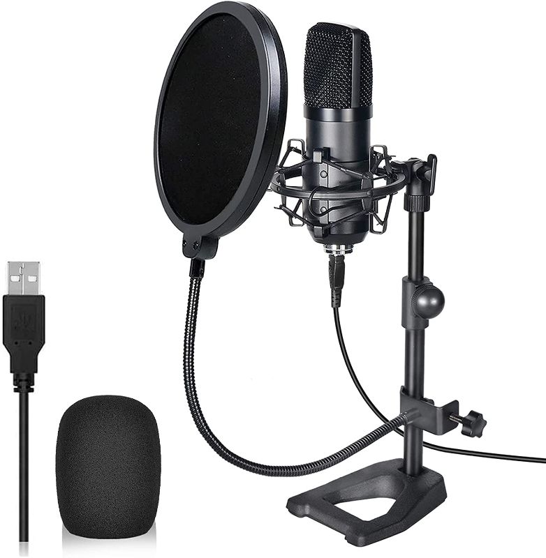 Photo 1 of USB Microphone Studio Condenser Microphone Set, Gaming Mic Podcast Equipment-Included Streaming Microphone, Desktop Stand, Shock Mount, Pop Filter, 192Khz/ 24 Bit Cardioid Microphone Kit
