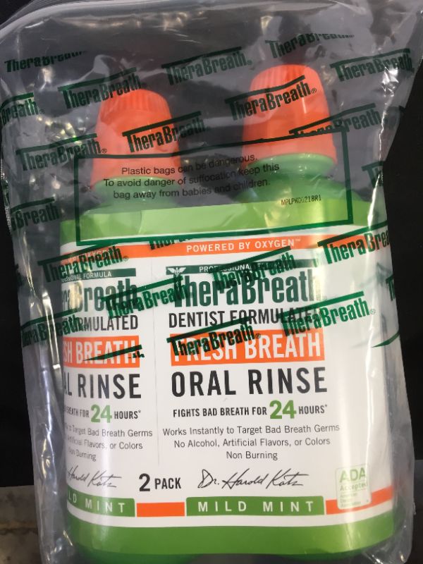Photo 1 of TheraBreath Fresh Breath Dentist Formulated Oral Rinse Mild Mint 16 oz, 2 Pack
exop 06/2024