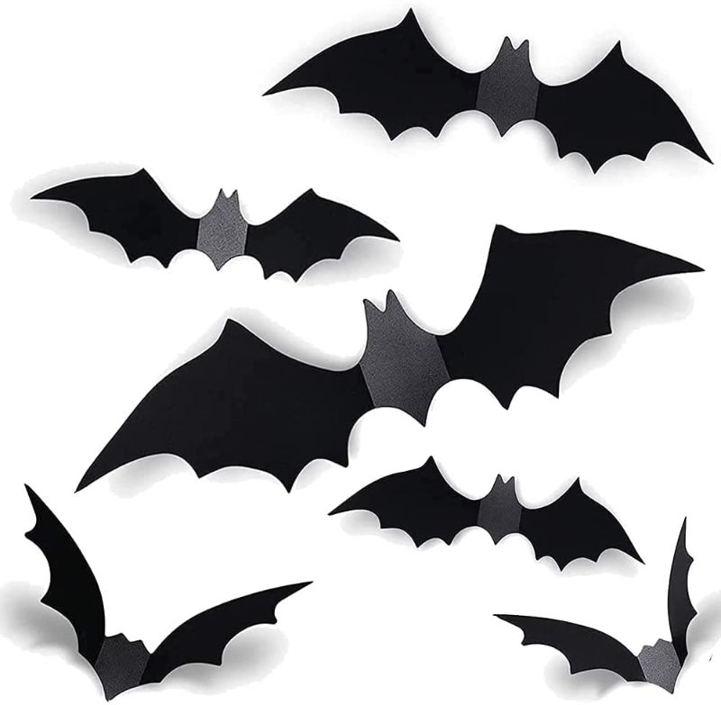 Photo 1 of 60 PCS PVC 3D 4 Sizes Realistic Scary Bats Window Decal Wall Stickers  