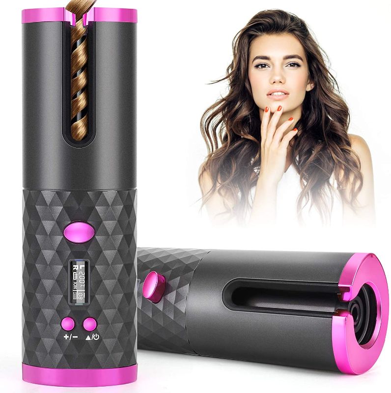 Photo 1 of Cordless Automatic Hair Curler, Portable Curling Wand for Hair Styling Anytime, Anywhere, Rechargeable Auto Hair Curler with 6 Temperature & Timer Settings
