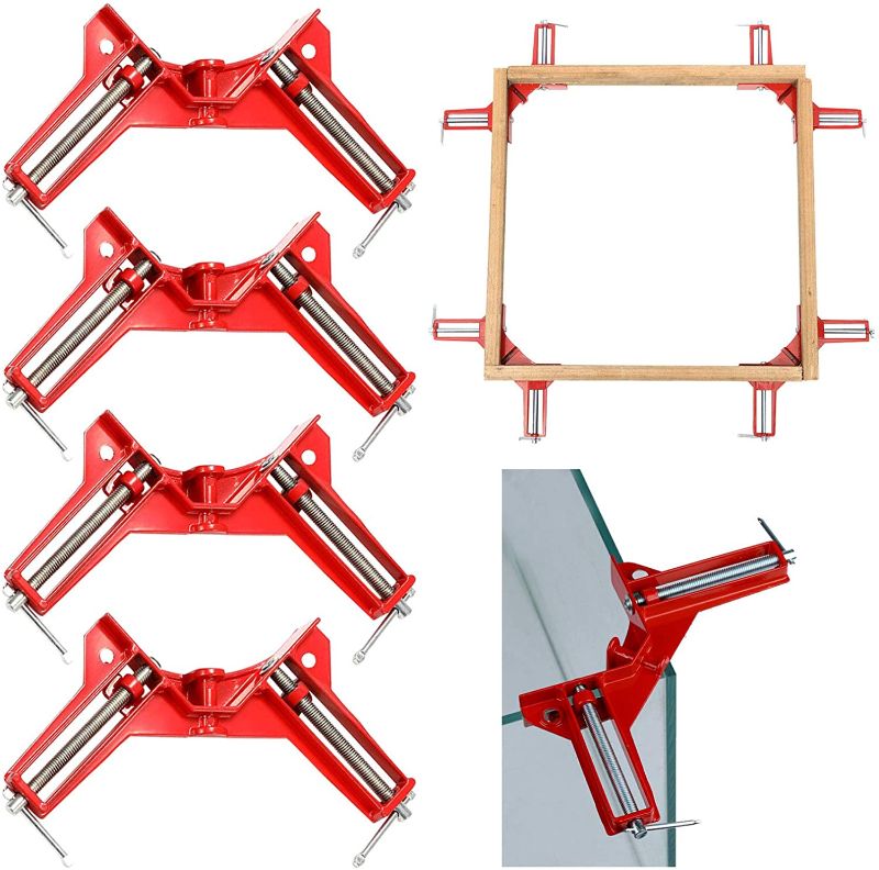 Photo 1 of 90 Degree Corner Clamp Kit, 4Pcs Right Angle Clamps for Woodworking, Adjustable Zinc Alloy Corner Clamps Multifunction Holder Clamp DIY Woodworking Miter Picture Photo Frame Corner Glass Holder
