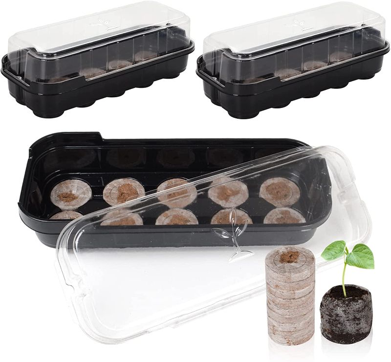 Photo 1 of 3-Pack Seed Starting Kit Window Garden Greenhouse, Adjustable Humidity Dome Seed Starter Tray, Mini Propagator kit Indoor Outdoor Herb Flower 30 Cells Seed Starter kit
