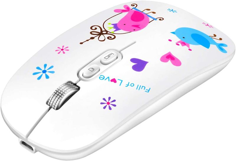 Photo 1 of Uciefy U9 Wireless Mouse, Silent Rechargeable Mouse Slim Travel Mice with Type C Receiver for Girls/Kids/Women, Compatible with Chromebook, laptops, MacBook (Bird)-----STILL IN SEALED PACKAGING 