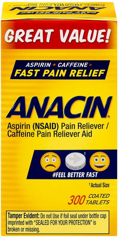Photo 1 of Anacin Fast Pain Relief, Aspirin + Caffeine Pain Reliever, 300 coated tablets
