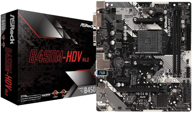 Photo 1 of ASRock B450M-HDV R4.0 AM4 AMD Promontory B450 SATA 6Gb/s Micro ATX AMD Motherboard
