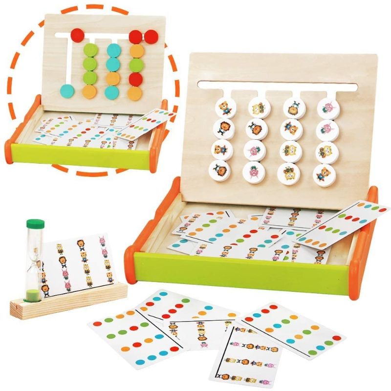 Photo 1 of Kids Preschool Learning Toys Wooden Slide Puzzles Board Games 4 Animals Color Sorting Matching Brain Games Montessori Toys for Toddlers Family Logic Educational Learning Toy for Boys Girls 3 and Up
