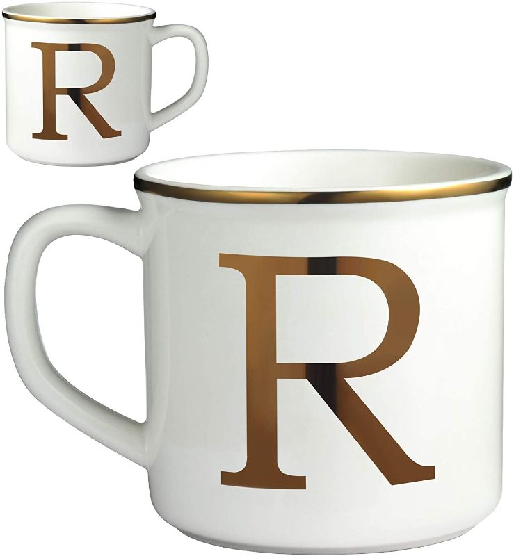 Photo 1 of 16 oz Gold Initials Ceramic Coffee Mug (Letter cup-R)
