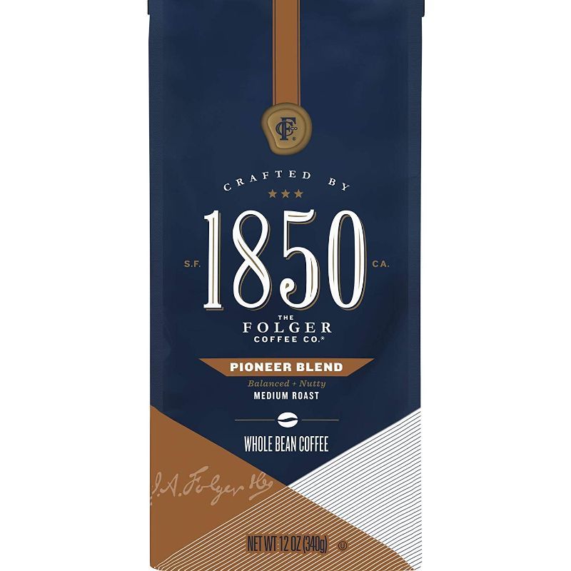 Photo 1 of 1850 by Folgers Pioneer Blend Medium Roast Whole Bean Coffee, 12 Ounces Best By 02.24.2022