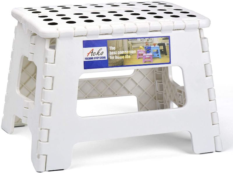 Photo 1 of ACSTEP Acko Folding Step Stool Portable Collapsible Plastic Step Stool,Foldable Step Stool,Non Slip Folding Stools for Kitchen Bathroom Bedroom (White)
