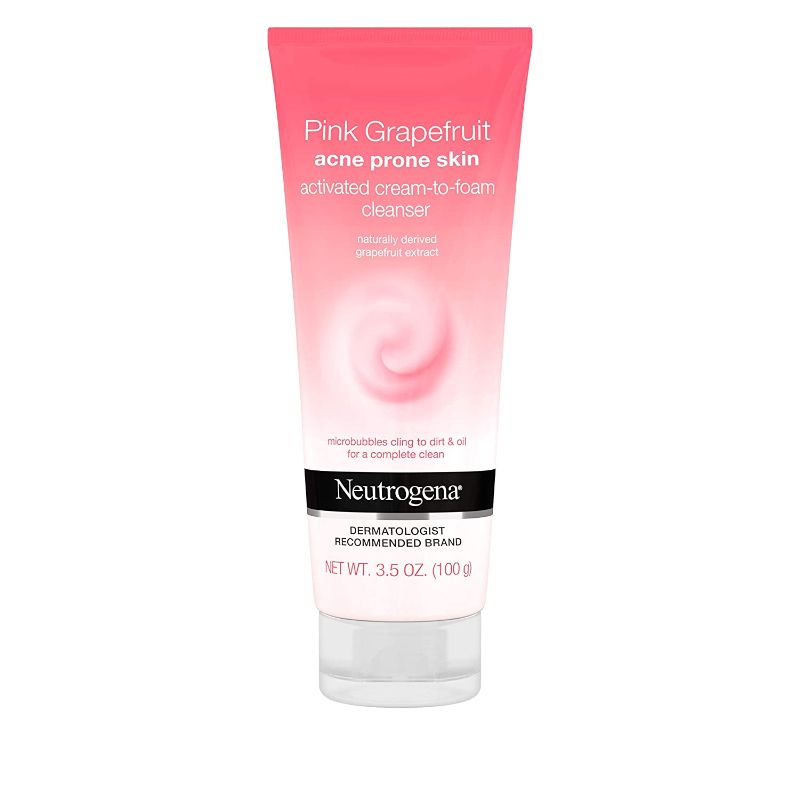 Photo 1 of 2 pack - Neutrogena Pink Grapefruit Activated Cream-to-Foam Acne Facial Cleanser with Naturally-Derived Grapefruit Extract for Acne Prone Skin, Oil-Free & Non-Comedogenic Daily Acne Fighting Face Wash, 3.5 oz
