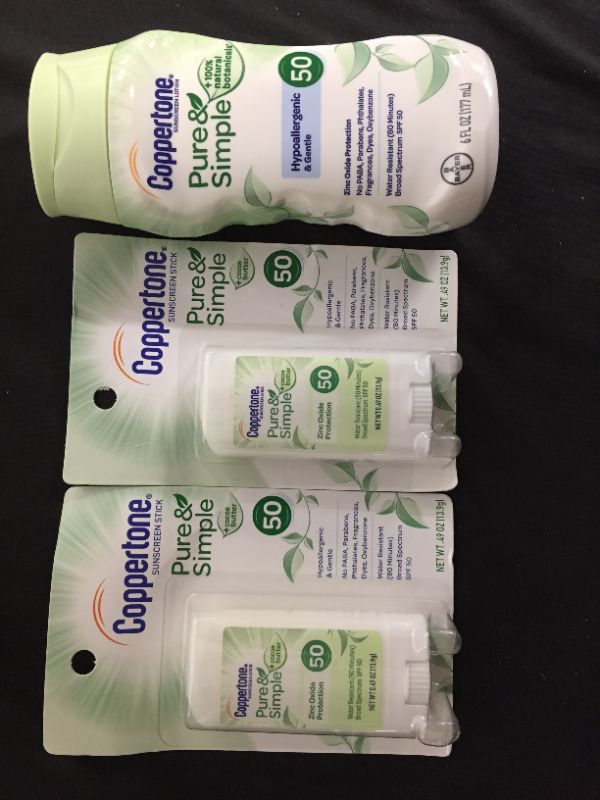 Photo 1 of 2 pack of Coppertone Sunscreen Lotion - Spf 50 - 6 fl oz and 2 pack of Coppertone Pure & Simple SPF 50 Stick Sunscreen, 0.49 oz