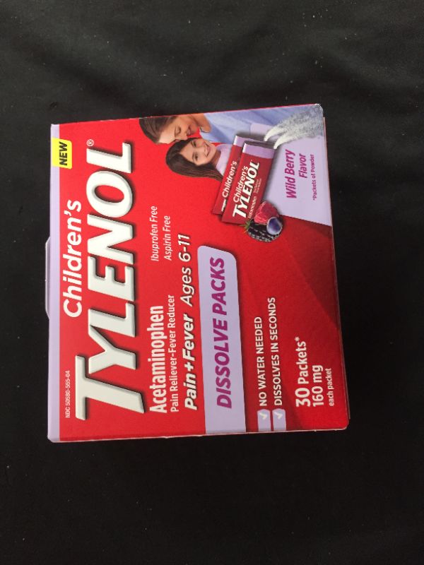 Photo 1 of Children's Tylenol Acetaminophen Dissolve Packets, Wild Berry, 30 ct