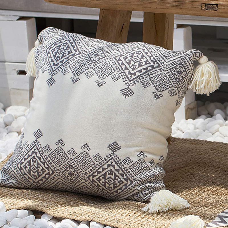 Photo 1 of ALSEE Pillow Covers 18x18 Rustic Throw Pillow Covers Pack of 2 Farmhouse Decorative Square Cushion Cases with Tassels Boho Pillowcase Covers for Couch Sofa Bed Car 45x45cm (Beige)
