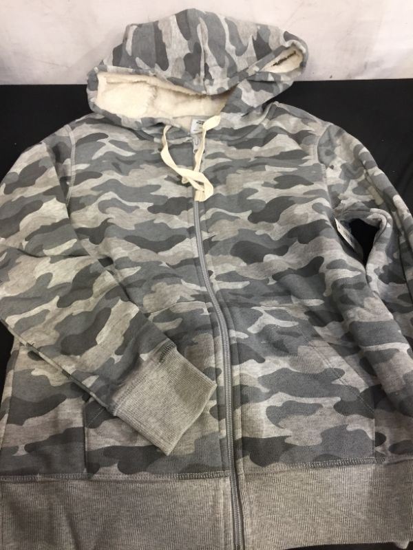 Photo 1 of KIDS GRAY AND BEIGE CAMO ZIP UP SWEATER WITH FUR SIZE XS 