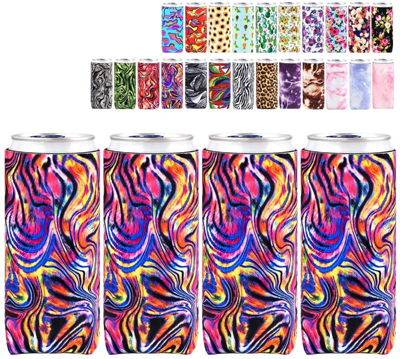 Photo 1 of Neoprene Slim Beer Can Cooler, Skinny Can Coolers Soft Drink Coolies Collapsible Insulators Bulk for Cans, Slim Can Cooler Sleeves Fits 12oz Slim Energy Drink & Beer - Fun for Customization (6pc E)
