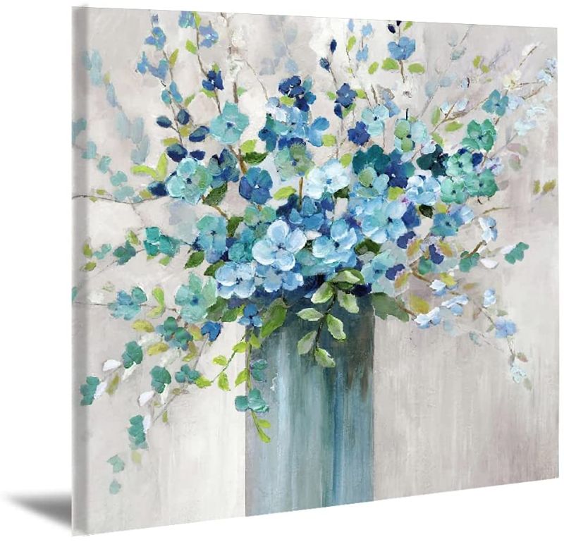 Photo 1 of Blue Flower Wall Art Prints Bathroom Decor Canvas Wall Art Unframed Modern Gallery Wall Decor Print Blue and White Flower in Blue Bottle Theme Picture Prints Artwork for Bedroom Home Decor
