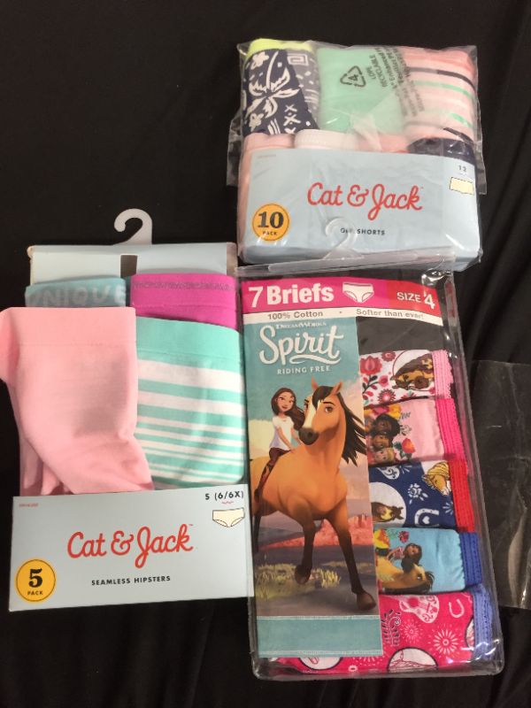 Photo 1 of Girls' 10pk Cotton Underwear - Cat & Jack, Girls' 5pk Unicorn Seamless Hipster - Cat & Jack™ S (6/6X) And Girls' Spirit Riding Free 7pk Underwear -