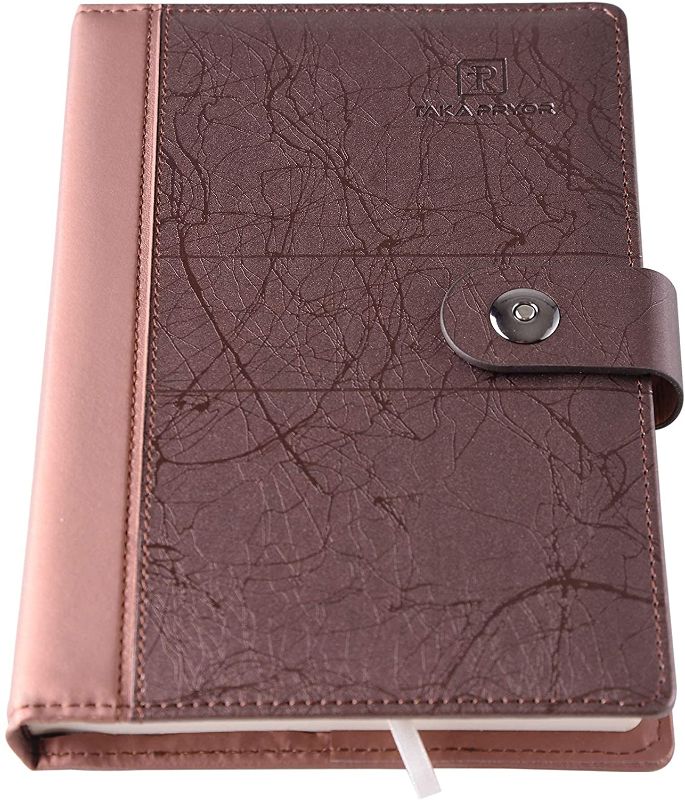 Photo 1 of TAKA PRYOR Thick Ruled Journal/Refillable Faux Leather Lined Hardcover Executive Notebooks ?Pen Holder?Medium 5.7 x 8.5 inches ?100 GSM Thick Paper 300 Pages(Dark Brown)
