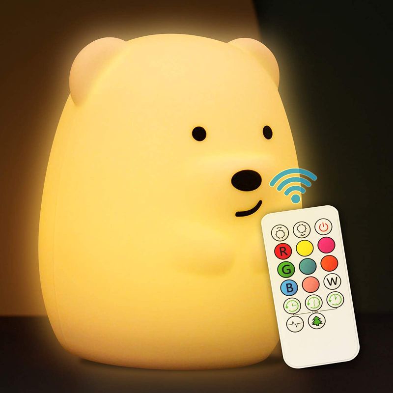 Photo 1 of Cute Night Light for Kids Soft Silicone Baby Nursery Night Light with Remote Control Children Bed Room Décor Decoration Teenage Toddler Boys Girls Birthday Gift (Bear)
