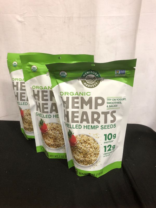 Photo 2 of 3 PACK - Manitoba Harvest Organic Hemp Hearts Shelled Seeds with 10g Protein & 12g Omegas per Serving, Non-GMO, Gluten Free, 7 Ounce BEST BY 09.30.2022