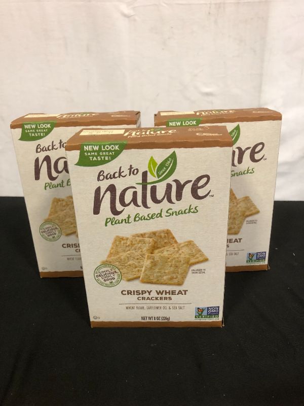 Photo 2 of 3 PACK - Back to Nature Crackers, Non-GMO Crispy Wheat, 8 Ounce BEST BY 11.28.2021
