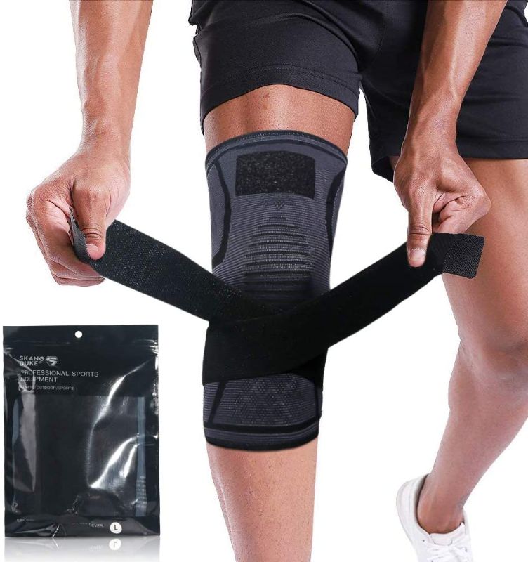 Photo 1 of 2 pack - SKDK Knee Brace for Knee Pain Knee Support Compression Sleeves with Removable Bands , ACL, for Gym, Working Out, Running, Injury Recovery, Basketball and More Sports LARGE