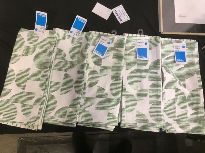 Photo 1 of 5 pack of 2pk Cotton Geometric Kitchen Towels Green - Room Essentials