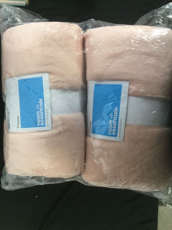 Photo 1 of 2 pack of Solid Plush Throw Blanket Light Peach - Room Essentials