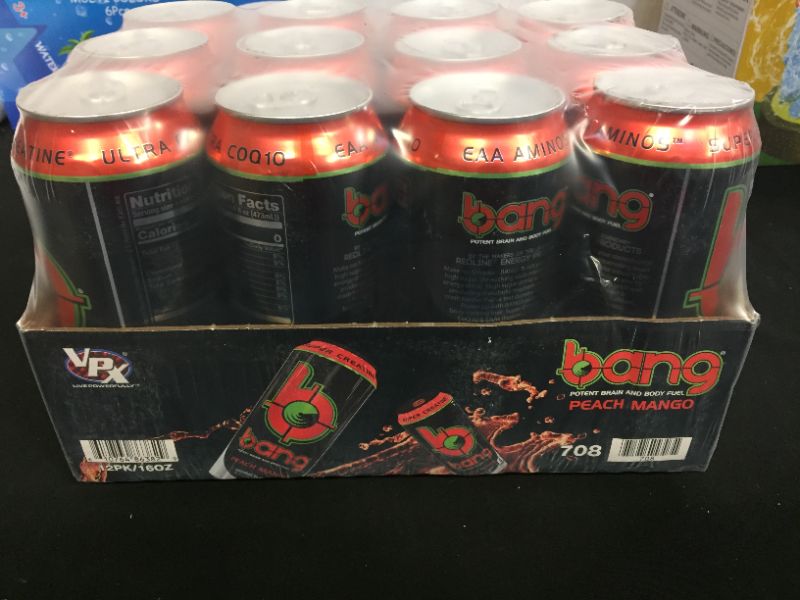 Photo 1 of (12 Cans) Bang Peach Mango Energy Drink with Super Creatine, 16 fl oz 