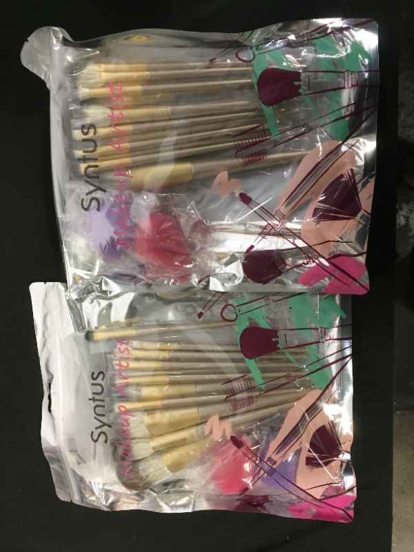 Photo 1 of 2 pack of professional make up brush set 14 brushes, 2 sponges, and 1 storage bag each set 28 brushes, 4 sponges and 2 storage bags total