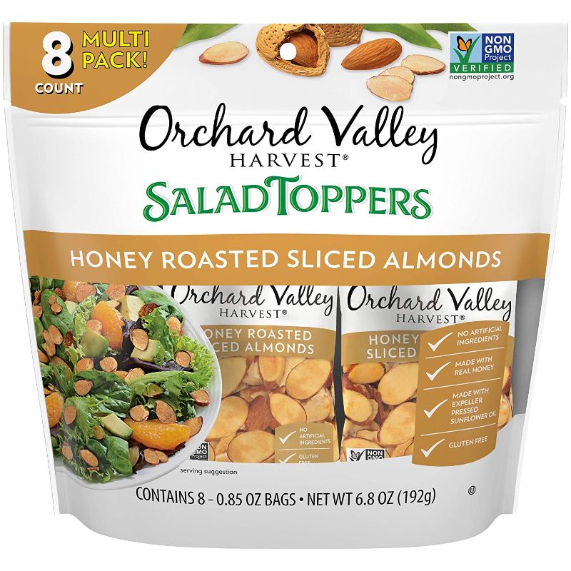 Photo 1 of 2 PACK OF Orchard Valley Harvest, Salad Toppers, Honey Roasted Almonds, 0.85 oz (Pack of 8), Non-GMO, No Artificial Ingredients, 6.8 Ounce EXP 11/02/2021