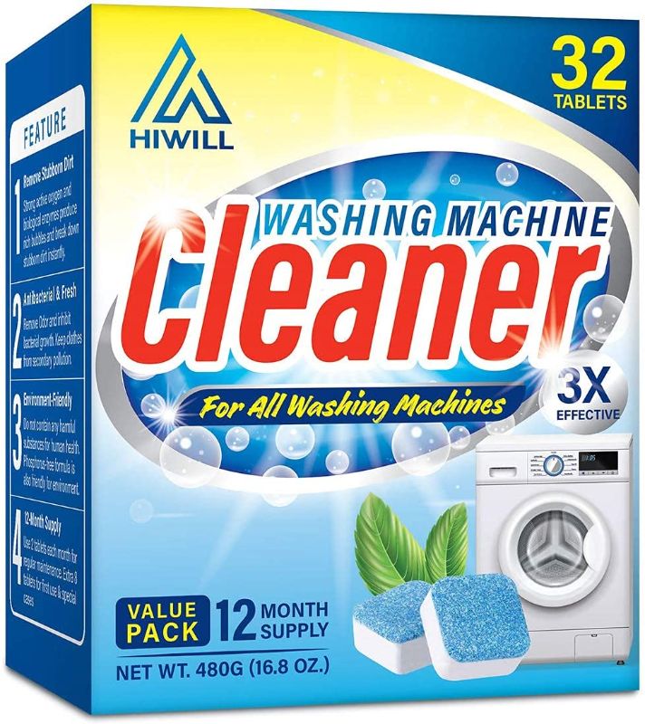 Photo 1 of Hiwill Washing Machine Cleaner Effervescent Tablets, 32 Solid Deep Cleaning Tablet, Triple Decontamination Natural Biological Formula, for All Machines Including HE, No More Stinky Grimy Washer EXP 01/19/2023