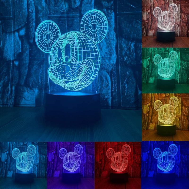 Photo 3 of Cute Mickey Mouse Head 3D LED Optical Illusion Acrylic Night Light with Remote 7 Colors Change Dimmable USB Powered Bedroom Decor Table Lamp Birthday Christmas Gift for Child,kids,Teens,Toddlers
