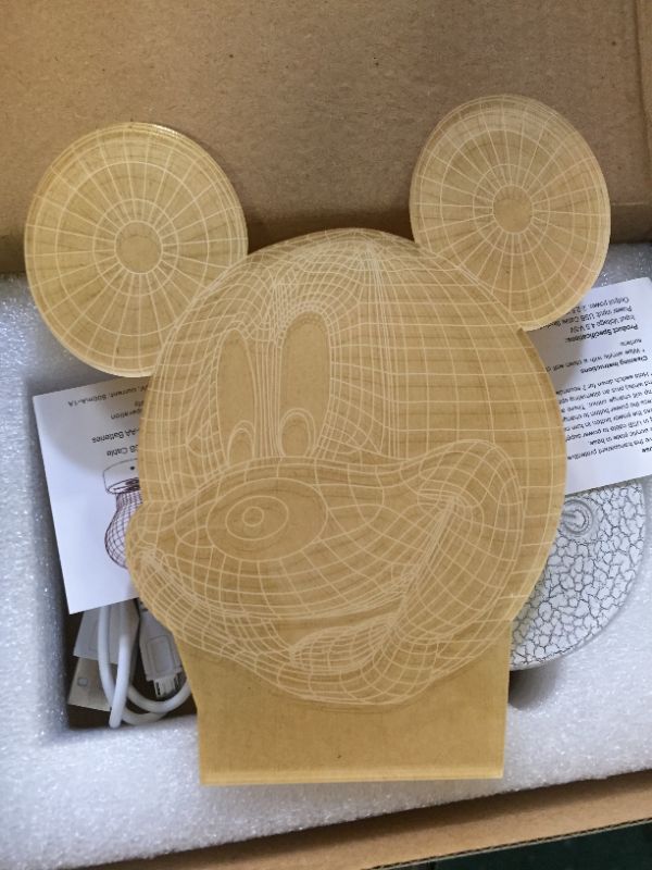 Photo 2 of Cute Mickey Mouse Head 3D LED Optical Illusion Acrylic Night Light  7 Colors Change Dimmable USB Powered Bedroom Decor Table Lamp Birthday...