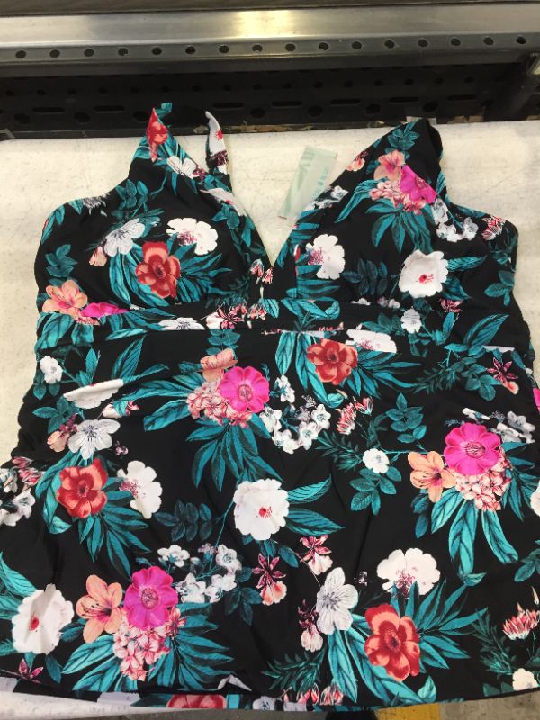 Photo 1 of womens bathing suit one piece type color black and pink floral design size extra extra large 