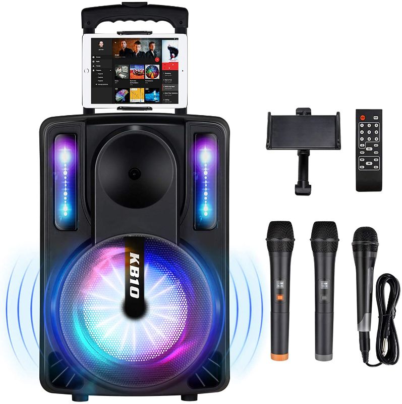 Photo 1 of Karaoke Machine for Adults & Kids, SEAPHY DJ Lights 10'' Woofer BT Connectivity Rechargeable PA System-Audio Recording, Remote/2 Wireless/1 Wired Microphone, 500W Peak